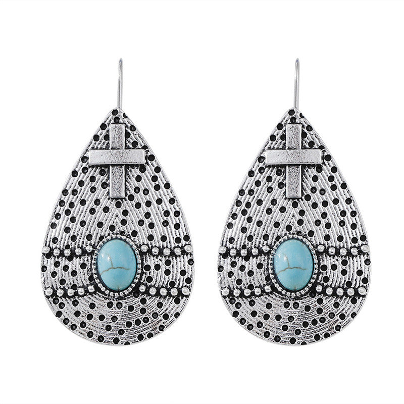 Wholesale  Retro Ethnic Cross Pattern Earrings