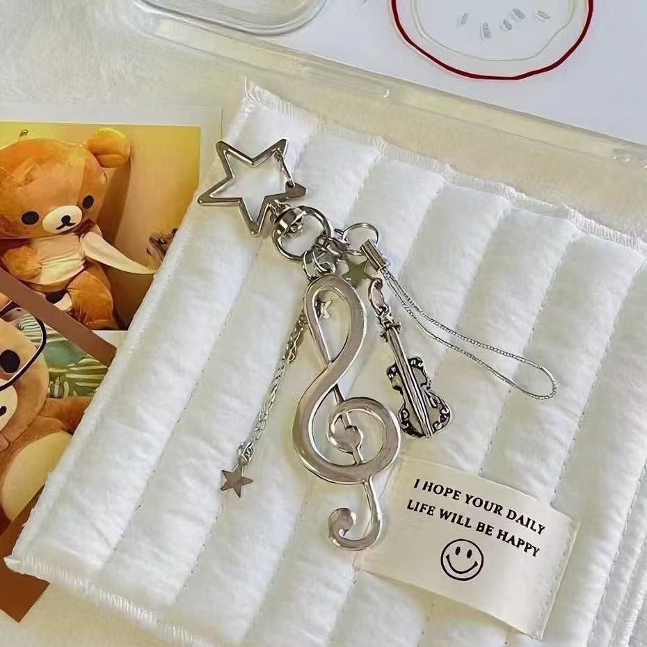 Wholesale Retro Alloy Star Musical Note Keychain,  Silver Oversized Buckle,  Car Key Accessory