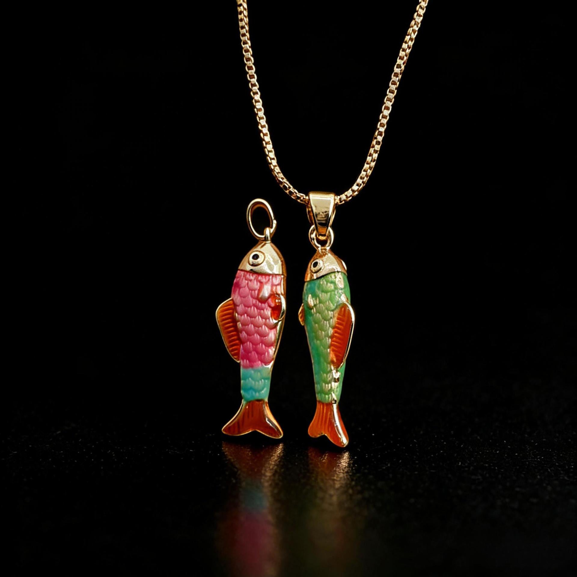 Wholesale 3D Painting Koi Fish Pendant Charm Gold Plated Copper Decorative Jewelry Accessory
