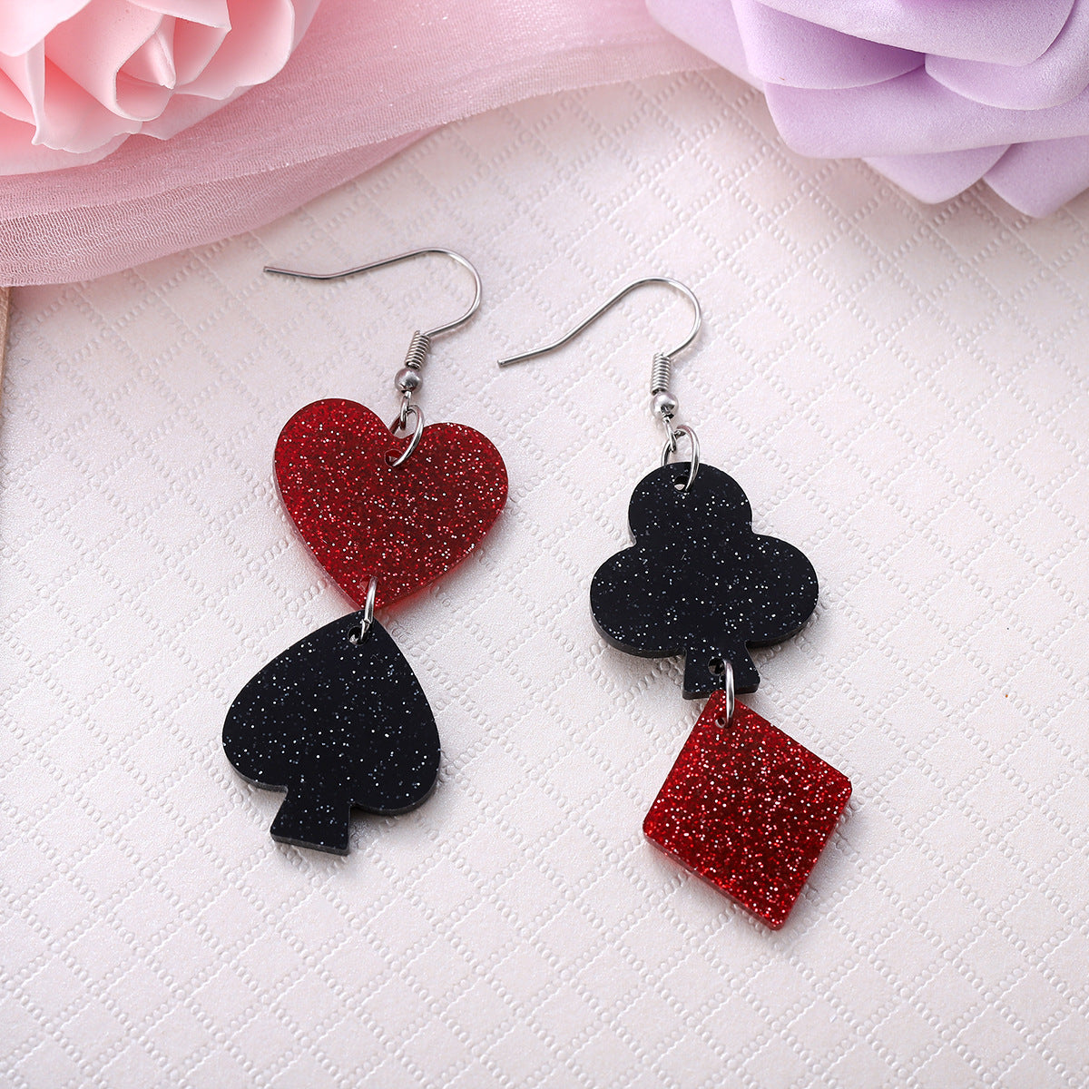 Wholesale  Valentine's Day Poker Color Love Sequins Acrylic Pendant Earrings