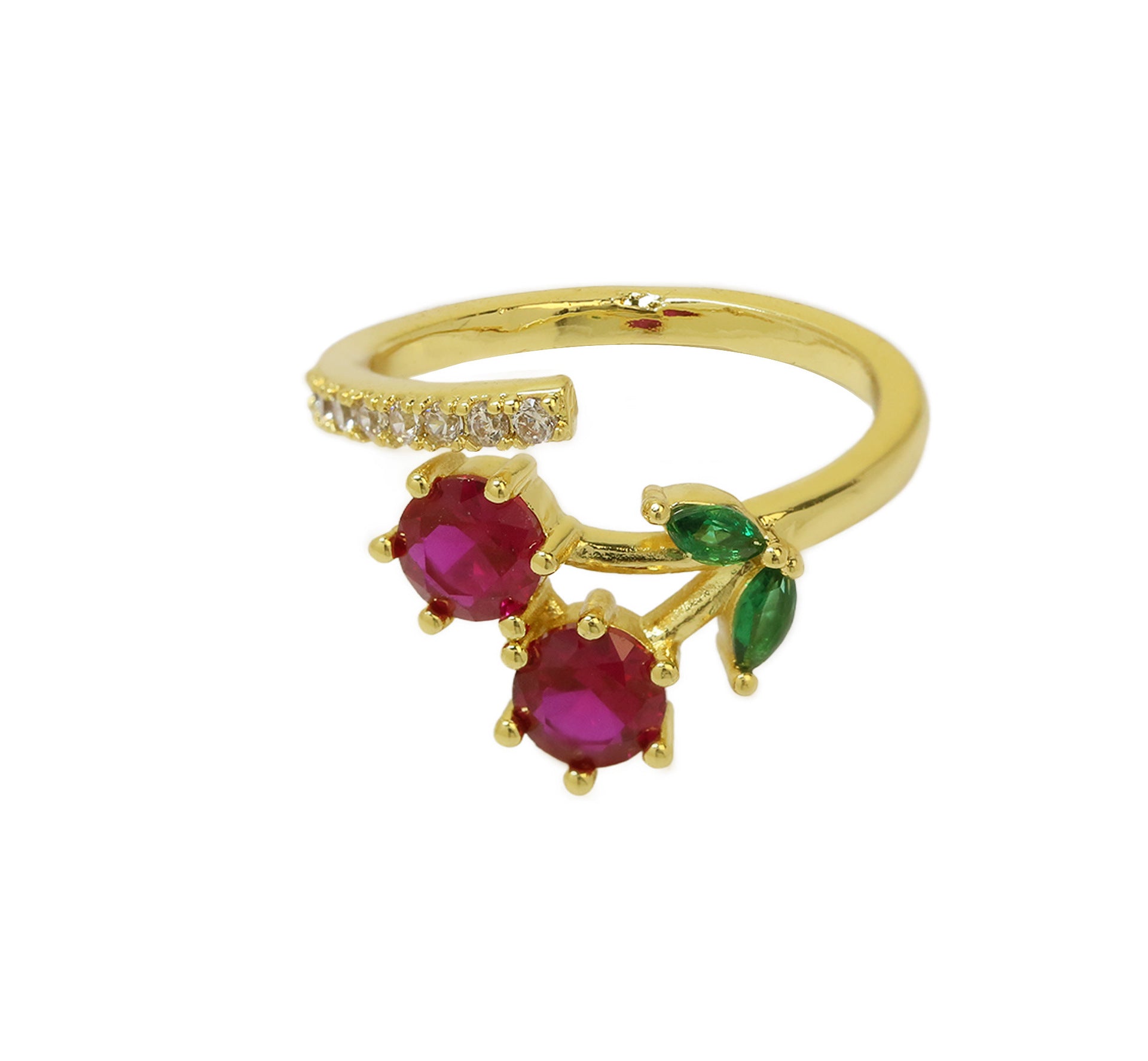 Wholesale 18k Brass Oil Dropping Color Preservation Fruit Series Red Cherry Strawberry Ring