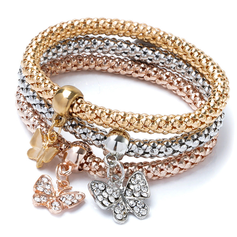 Wholesale Three Color Set Corn Chain Diamond Elephant Pendant Bracelet Layered Bracelet Set ACC-BT-Ditong001