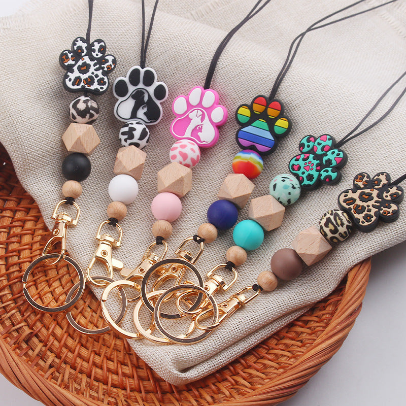 Wholesale Cartoon Animal Dog Paw Silicone Beaded Necklace Keychain Cute Keychain ACC-KC-GuangTian077