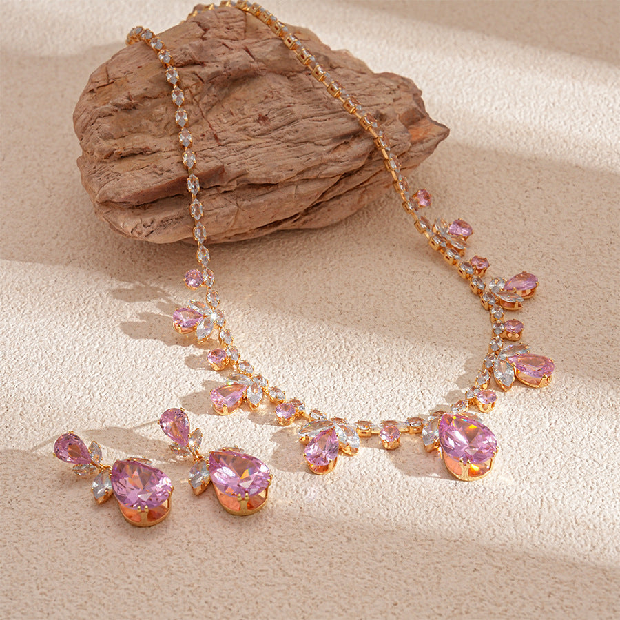 Wholesale Light luxury zircon water drop flower geometric necklace