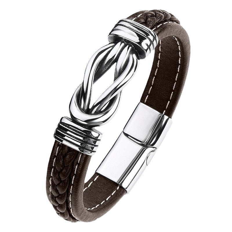 Wholesale Stainless steel  woven leather hand rope punk style alloy 8-character  bracelet
