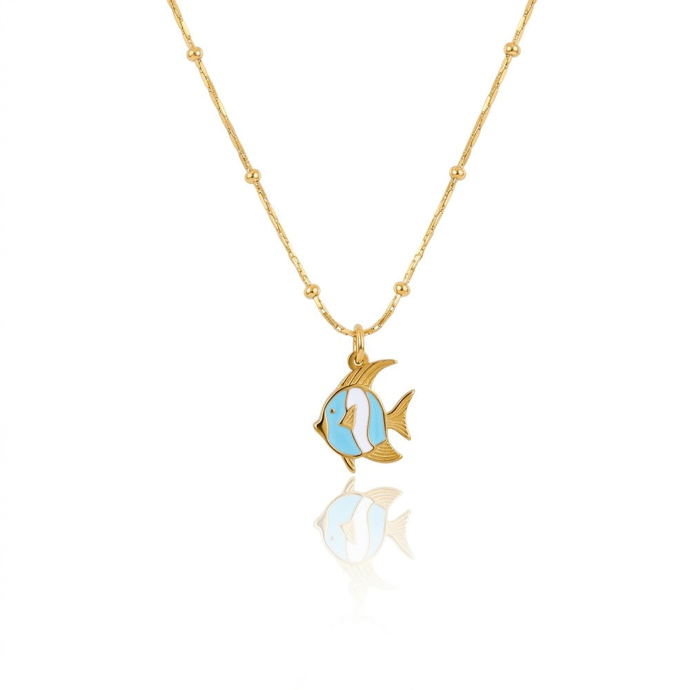 Wholesale Ocean Style Titanium Steel   Enamel Sea Turtle and Starfish Necklace