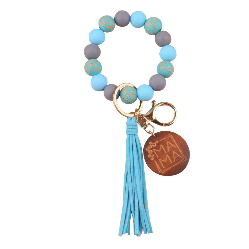 Wholesale Mother's Day MAMA Leopard Print Silicone Beaded Wrist Keychain Wristlet Keychain ACC-KC-GuangTian045