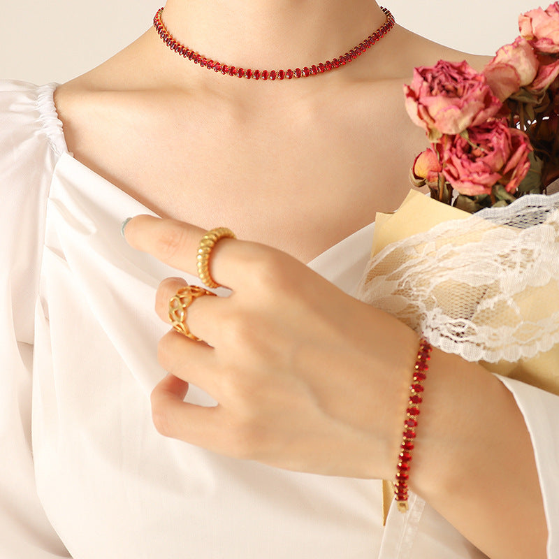 Wholesale Pure Color Diamond and Zircon Inlaid Necklace Bracelet Jewelry Set Titanium Steel ACC-NE-Fangt002