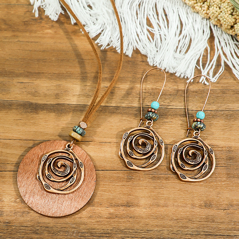 Wholesale Bohemian Geometric Necklace and Earrings Set Alloy Electroplated Fashion Accessory