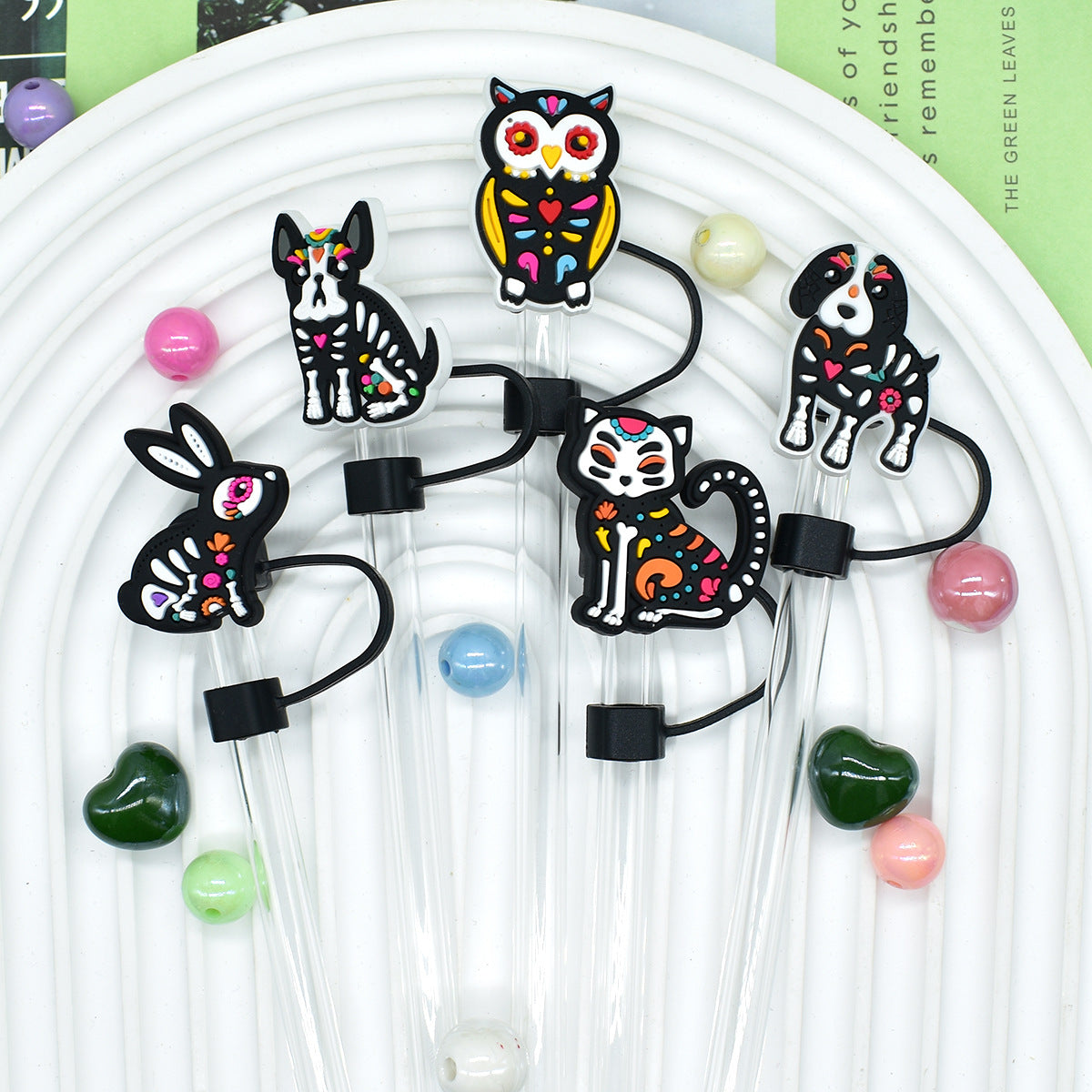 Wholesale Random 100pcs Cartoon Animal 10mm PVC Soft Straw Tube Cap ACC-SCR-RYY098