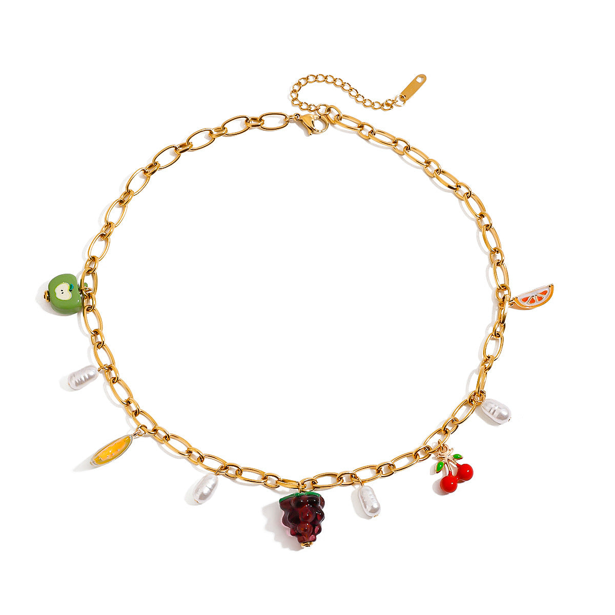 Wholesale  18K gold stainless steel pearl oil drop grape pendant necklace