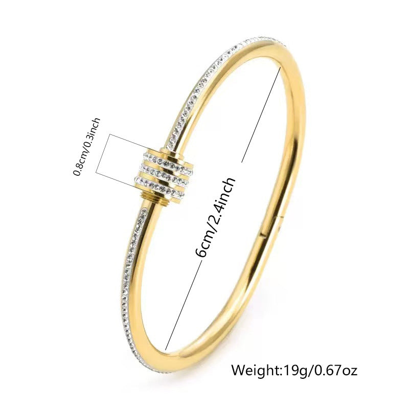 Wholesale Stainless Steel 18K Gold Plated Geometric Bracelet with White Shell Rhinestone Boutique Resale