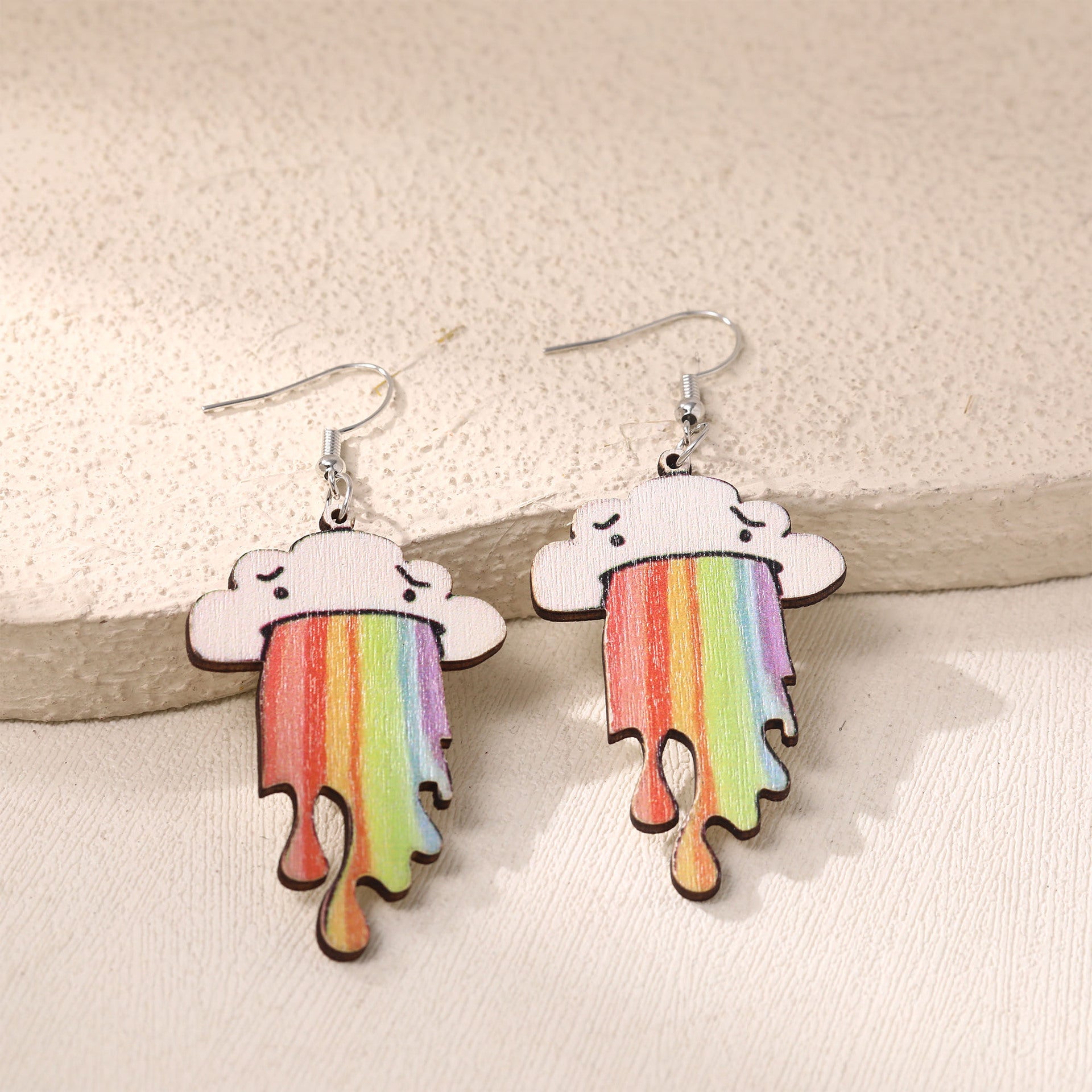 Wholesale  wooden earrings  cartoon clouds rainbow earrings