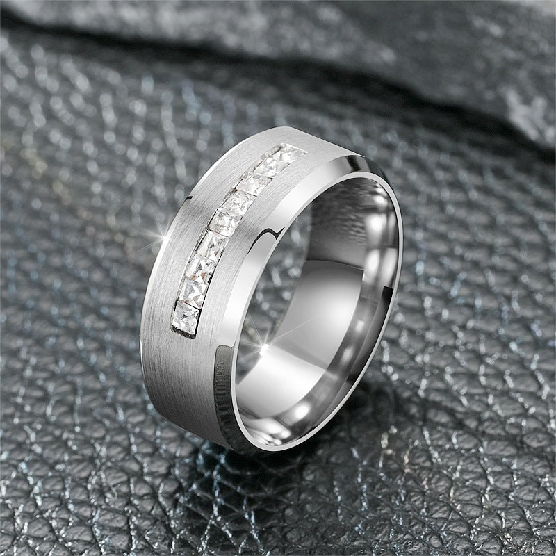 Wholesale Titanium Steel Men's Rings, Zircon Square Diamond Rings