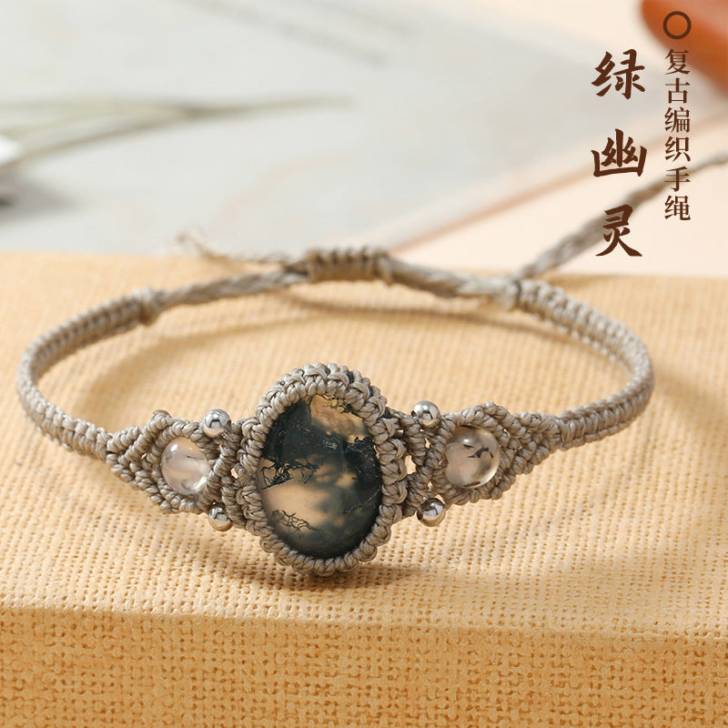 Wholesale Handmade Natural Stone Adjustable Braided Rope Bracelet Traditional Wrap Design Fashion Accessory For Women