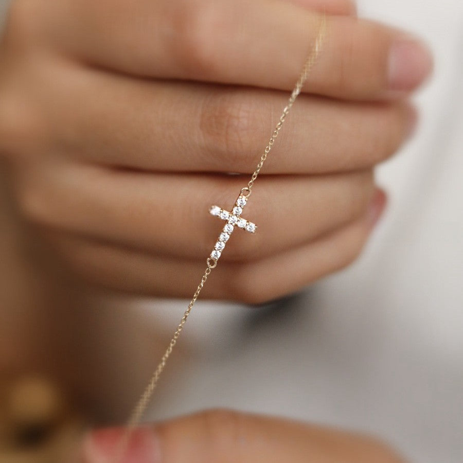 Wholesale 925 Silver Plated 18K Gold Cross Bracelet With Zircon Stylish Women S Stacking Jewelry Gift