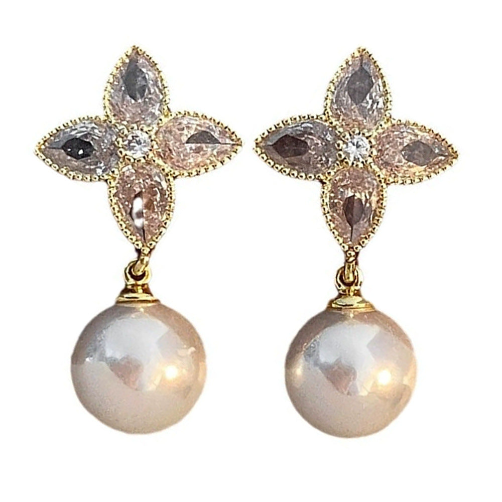 Wholesale  Zircon Four-leaf Clover Pearl Earrings