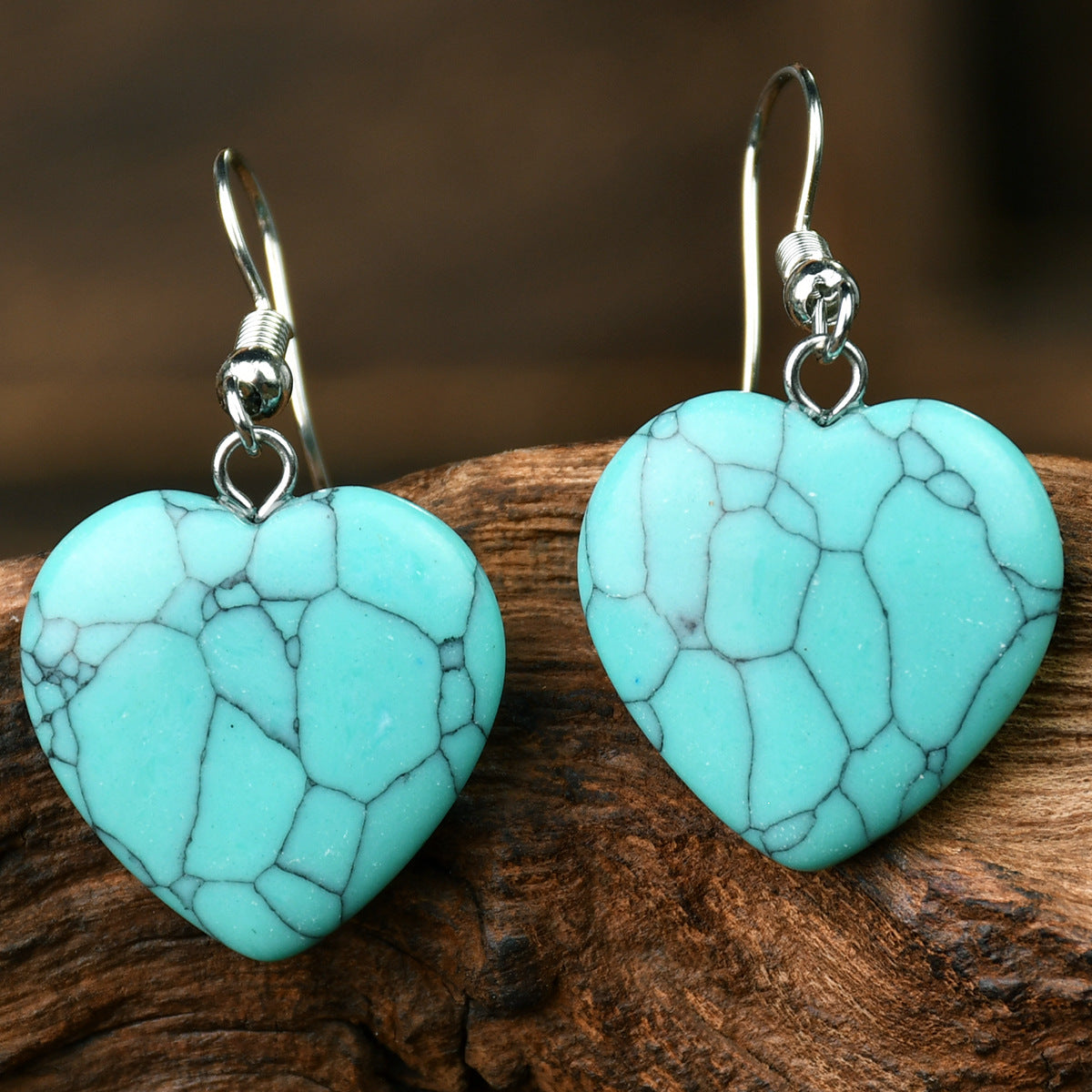 Wholesale Valentine' s Day Natural Stone Heart Pendant Earrings