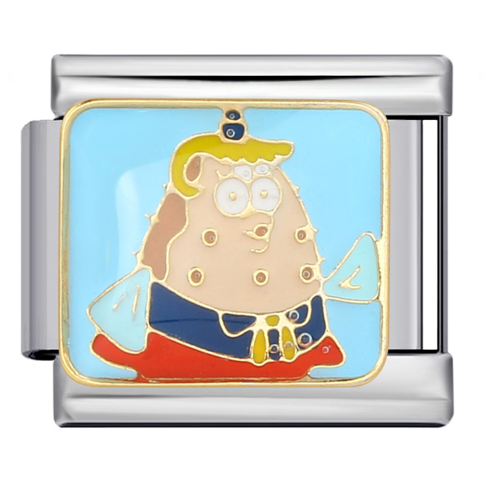 Wholesale Italian Module Bracelet Stainless Steel Welding Gold Plated Oil Drop Cartoon DIY Charms