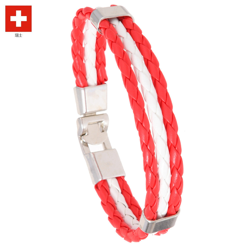Wholesale Faux Leather Brazil Flag Color Bracelet - Unisex Fashion Accessory Gift