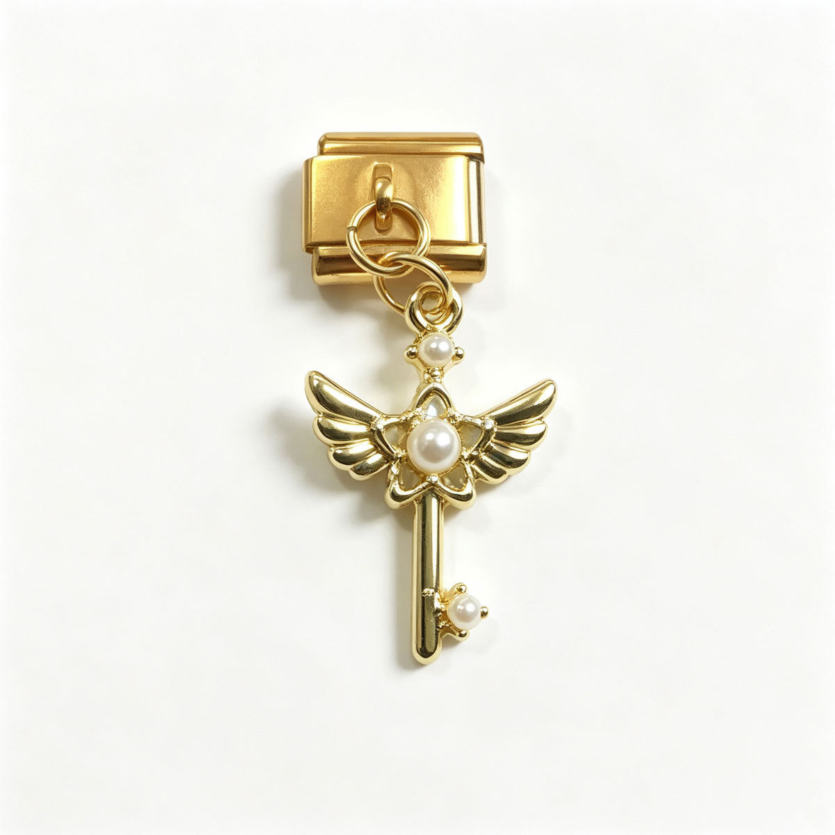 Wholesale DIY Rhinestone Wing Key Pendant Multicolor Square Bracelet Charm Accessory Stainless Steel Jewelry Making Craft Supply For Resale