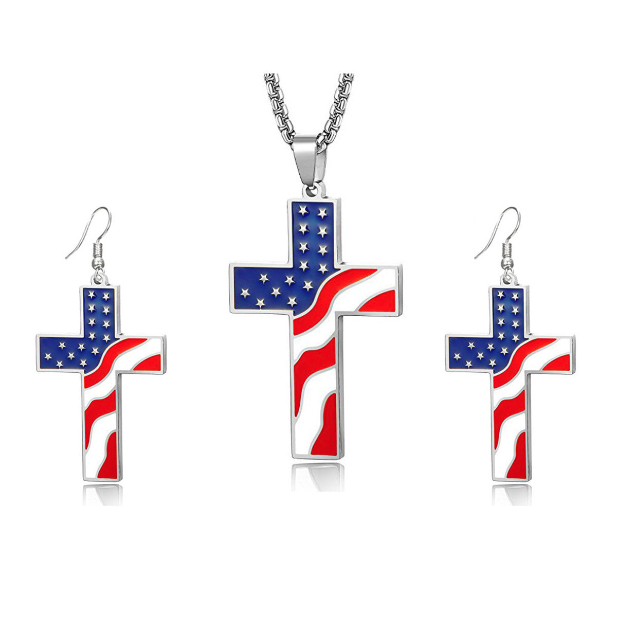 Wholesale American Independence Day Cross Alloy Earrings Necklace ACC-NE-XunOu009