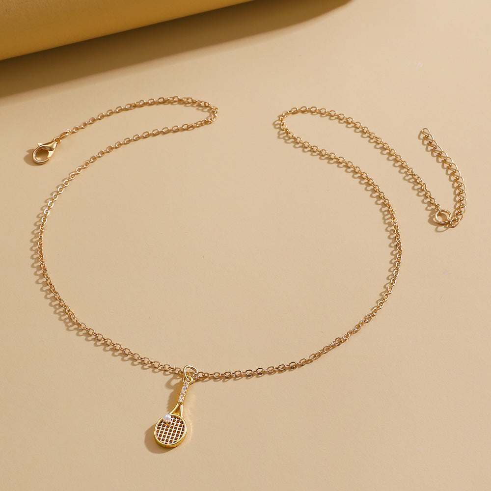 Wholesale Alloy Electroplated Tennis Racket Necklace Micro Zircon Punk Retro Unisex Jewelry Accessory