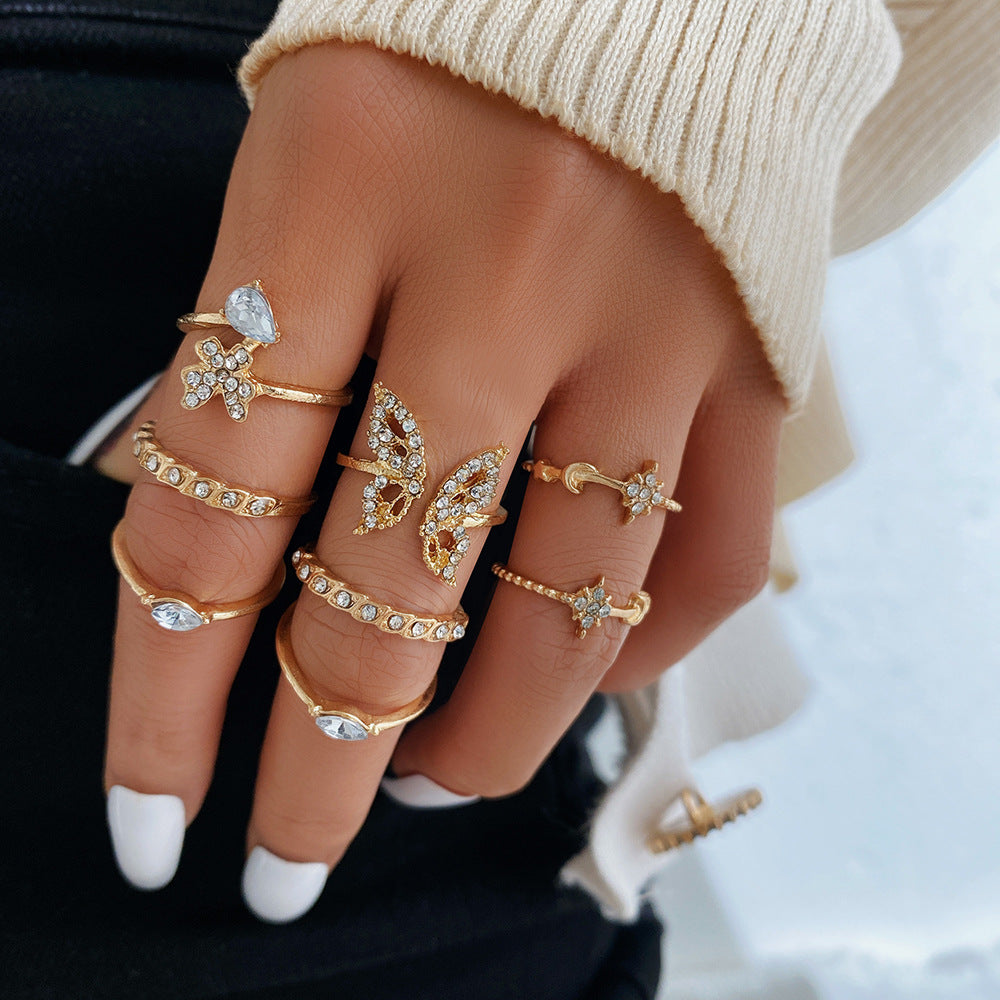 Wholesale Star,  Moon,  Heart,  Leaf,  Geometric 10-Piece Ring Set