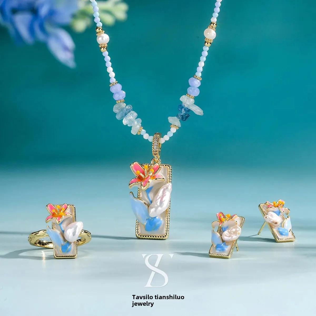 Wholesale  Baroque Pearl Flower Necklace  Light Luxury  Natural Stone Beaded Earrings