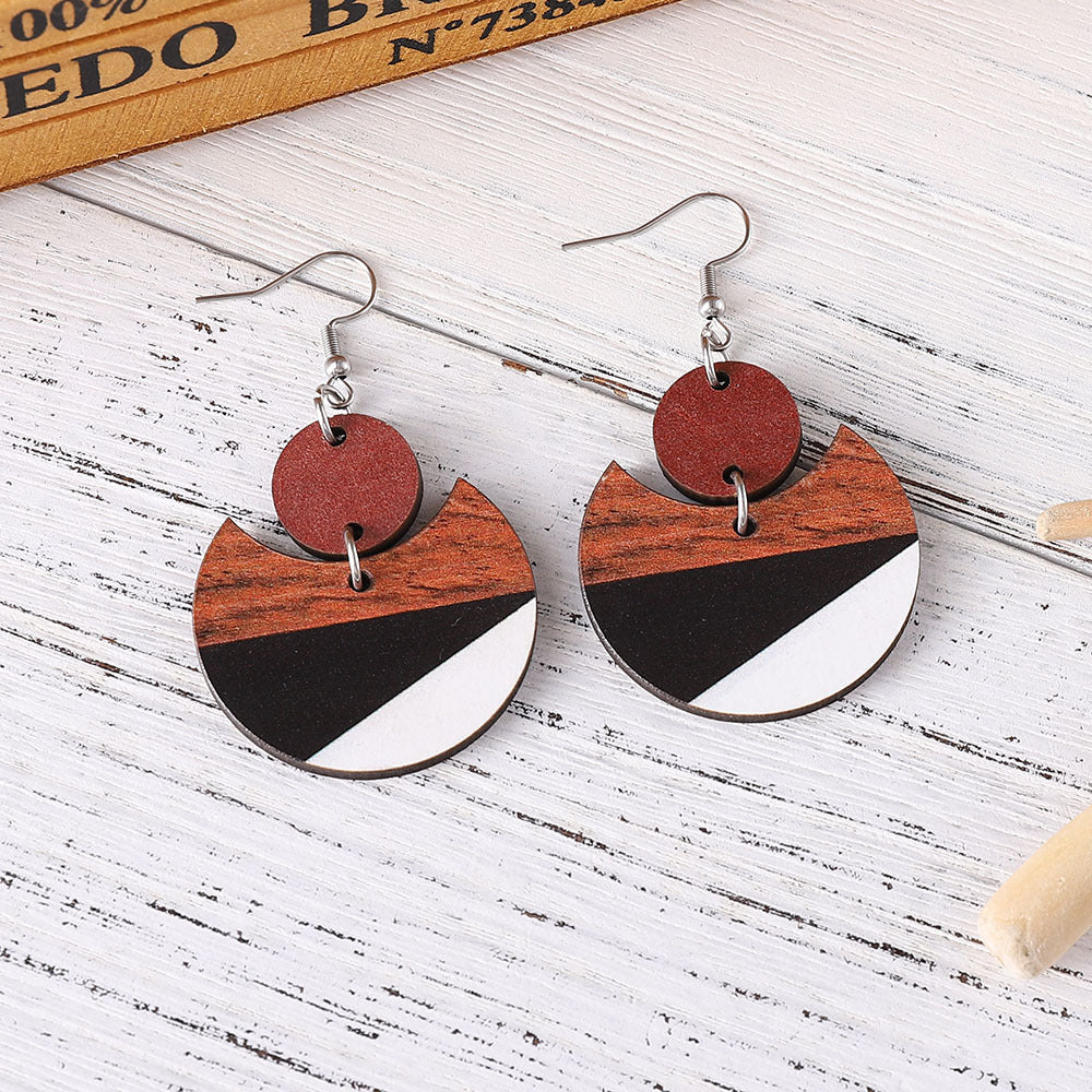 Wholesale  Geometric Round Triangle Bohemian Wood Earrings