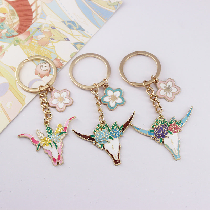 Wholesale Western Style Bull Head Wreath Alloy Keychain ACC-KC-QiChen003