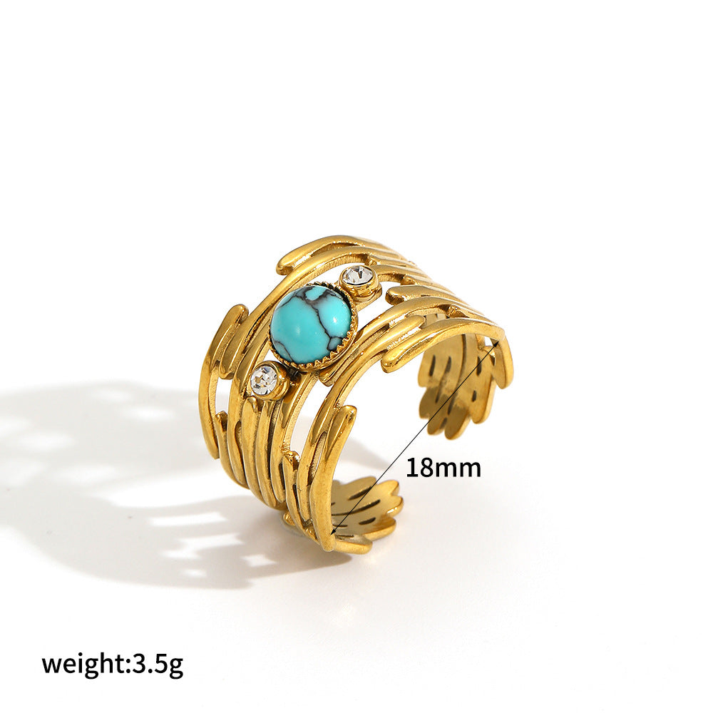 Wholesale Geometric Natural Stone  Stainless Steel Adjustable Open Ring