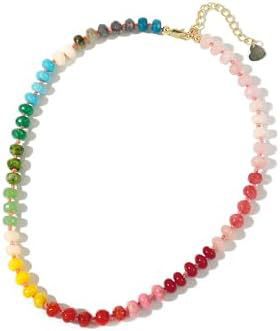 Wholesale Layered Rainbow Beaded Necklace with Natural Stone Pendant - Beach Fashion Accessory for Women