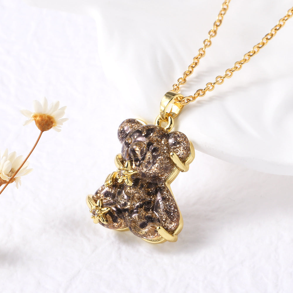 Wholesale Colorful Spotted Bear Pendant Gold Plated Necklace