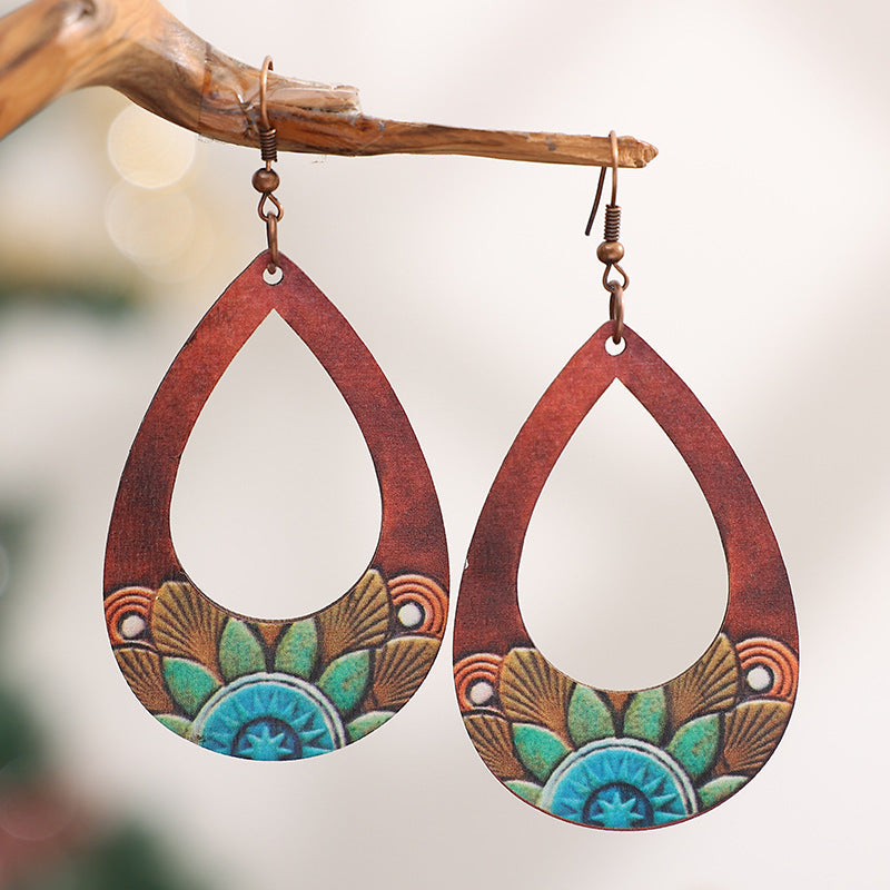 Wholesale Hollow Wooden Bohemian Earrings Handmade Trendy Gift