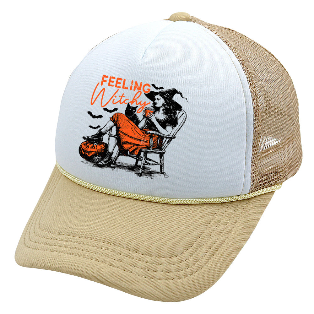 Wholesale Trucker Hat Halloween Pumpkin Witch Baseball Cap Printed Mesh Cap ACC-HT-HaiPu014