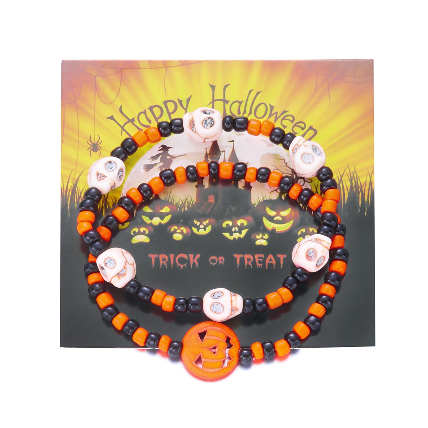 Wholesale Halloween Resin Beaded Bracelet Skull Paper Card Bracelet