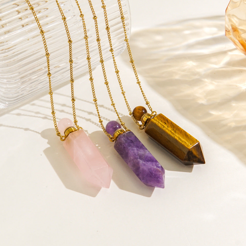 Wholesale Light Luxury Natural Stone Aroma Bottle Pendant Stainless Steel Necklace