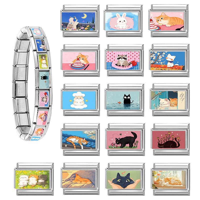 Wholesale Cute Cat DIY Modular Bracelet Stainless Steel Fashion Accessory