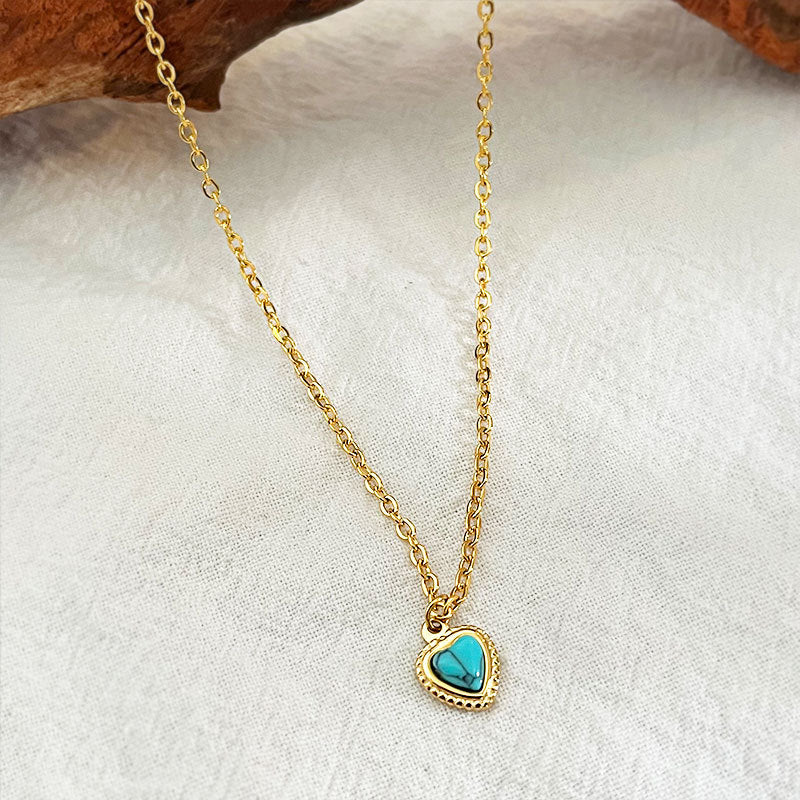 Wholesale retro blue turquoise love pendant necklace