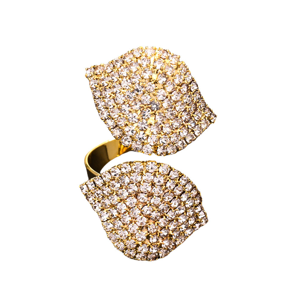 Wholesale Petal Ring Light Luxury Rhinestone Open Ring