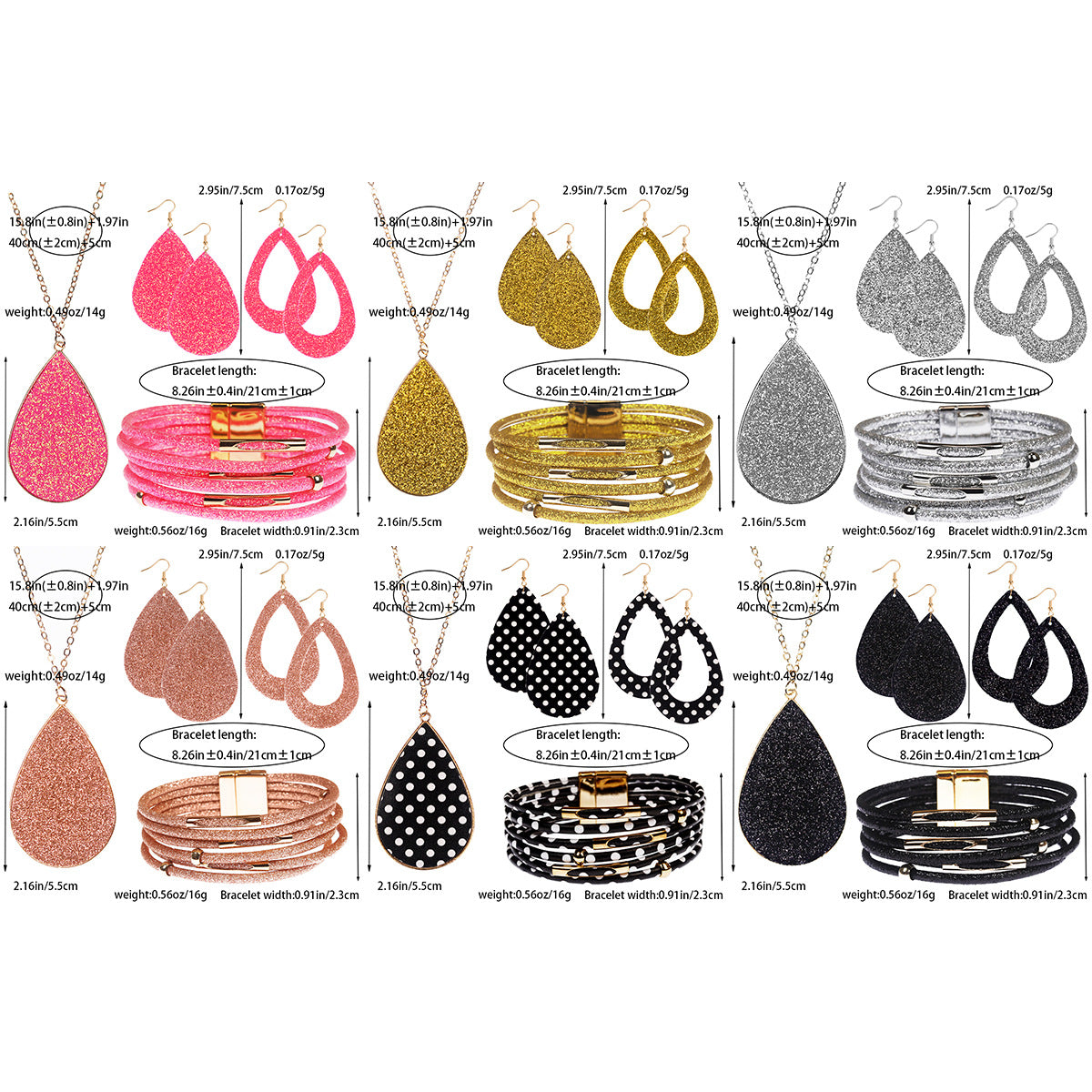 Wholesale Four-Piece Jewelry Set  Multi-Color Sequin Alloy Necklace Pu Leather Earrings Magnetic Bracelet