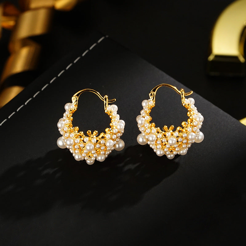 Wholesale Light Luxury All-match Ear Jewelry  Rice Beads Flower Basket Earrings
