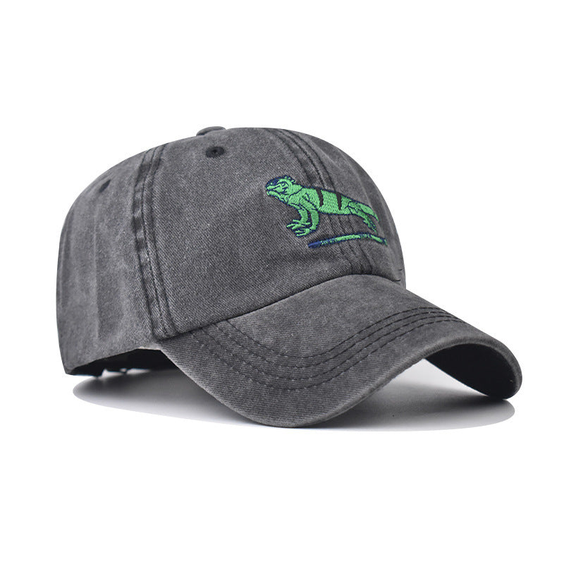 Wholesale Casual Washed Distressed Lizard Embroidered Baseball Cap Breathable Adjustable Summer Unisex