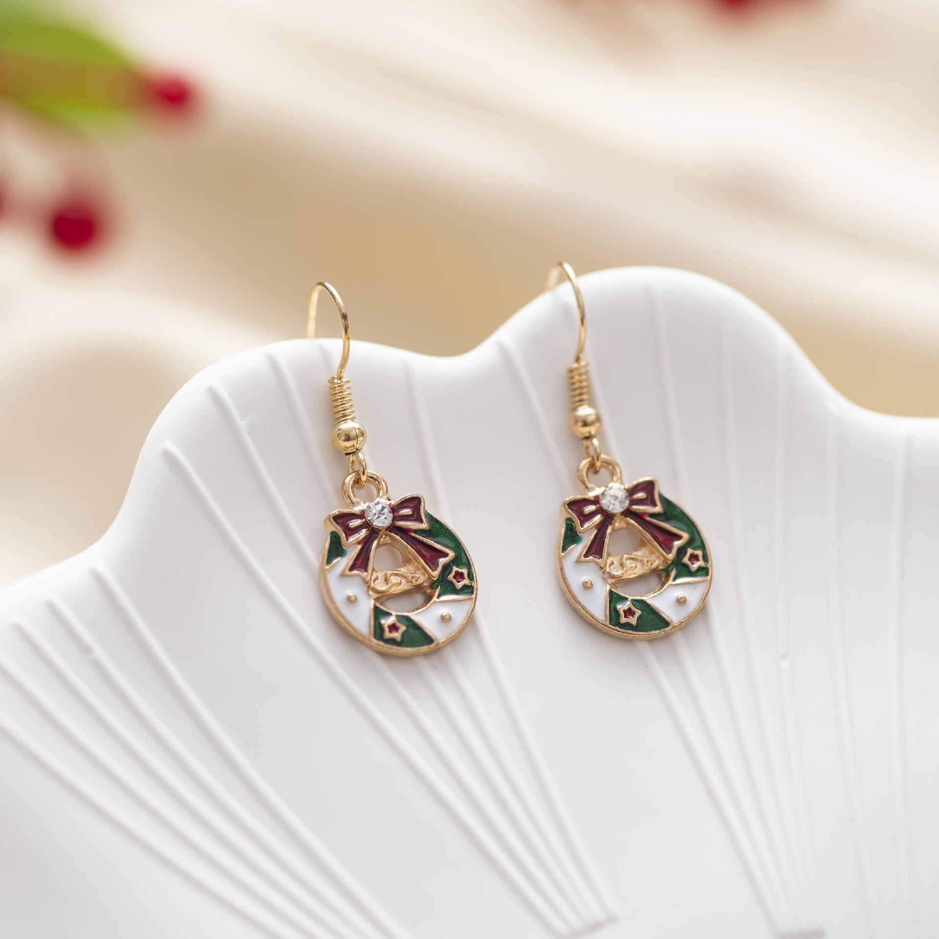 Wholesale Christmas Earrings Green and Red Oil Drop Earrings Elk Santa Claus Earrings ACC-ES-Zhey005