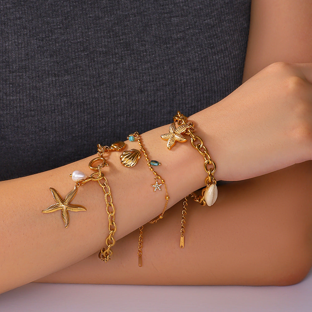 Bracelet en acier en acier inoxydable en pierre naturelle en pierre en gros étoiles d'étoile de mer en pierre naturelle en pierre naturelle