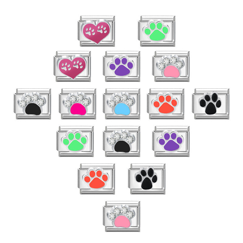 Wholesale Italian Charm Bracelet 9mm DIY Splicing Cat' s Paw Pet Stainless Steel Composable Bracelet