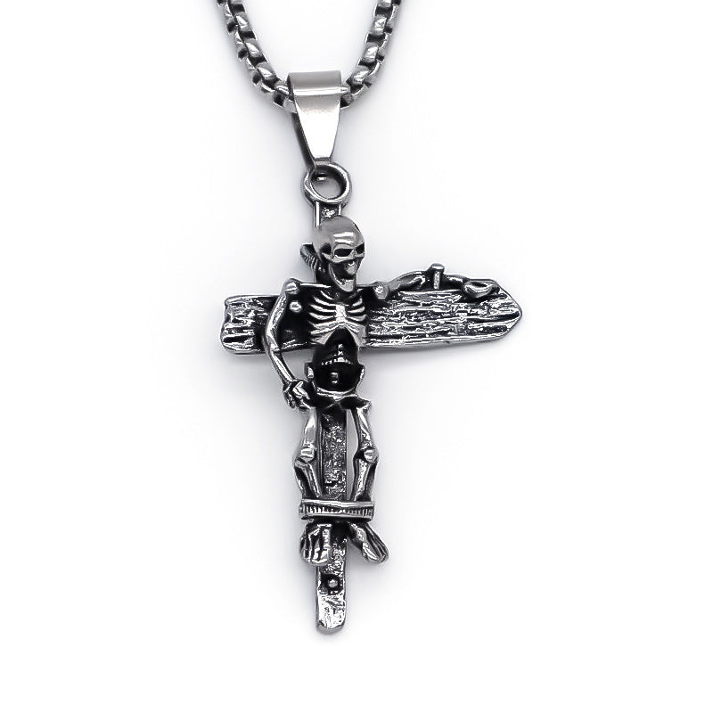 Wholesale Retro Skull Cross Pendant Necklace Silver Alloy Couples Jewelry Fashion Accessory For Boutique Resale