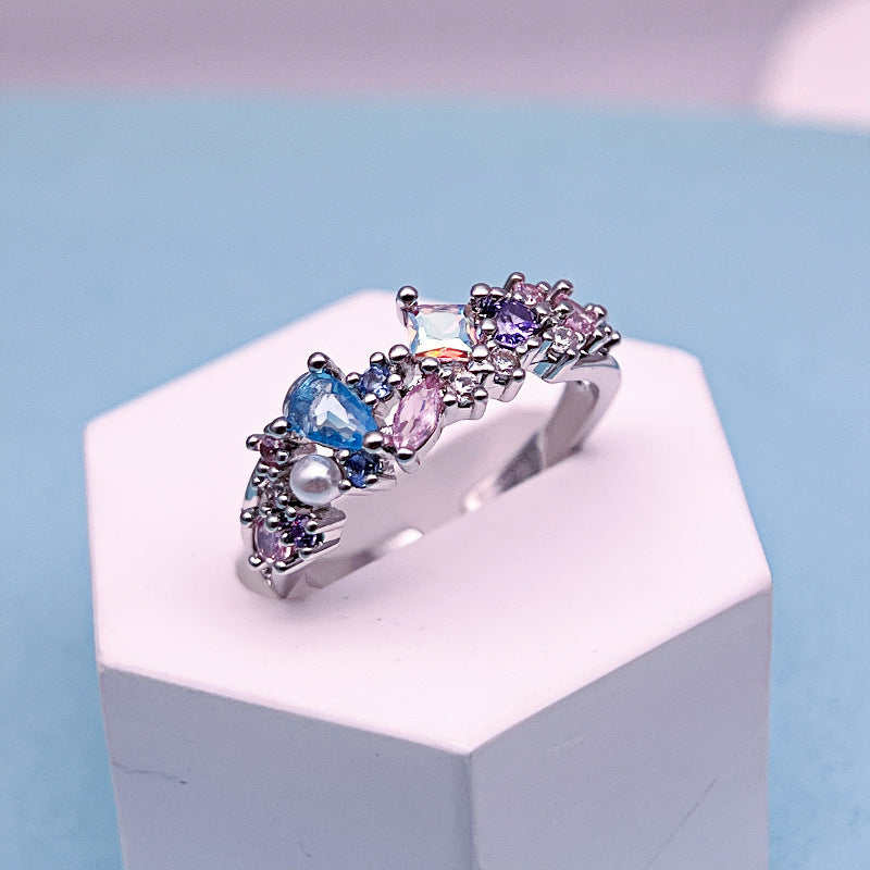 Wholesale Colored Zircon Sea Blue Zircon Moonstone Open Rings ACC-RS-YXY024