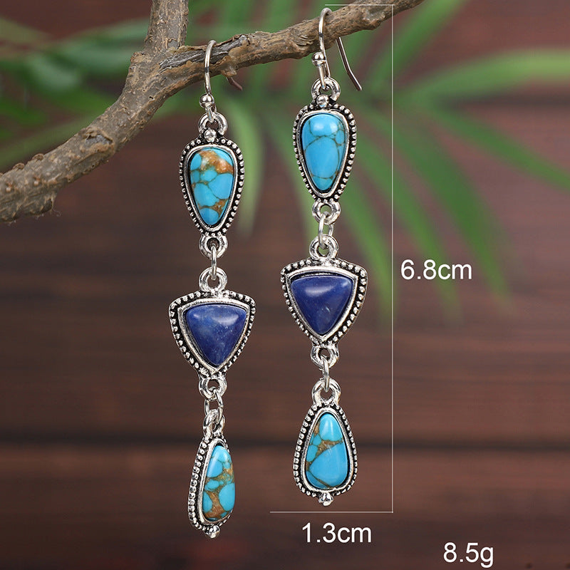 Wholesale Western style Bohemian Style Blue Turquoise Long Earrings